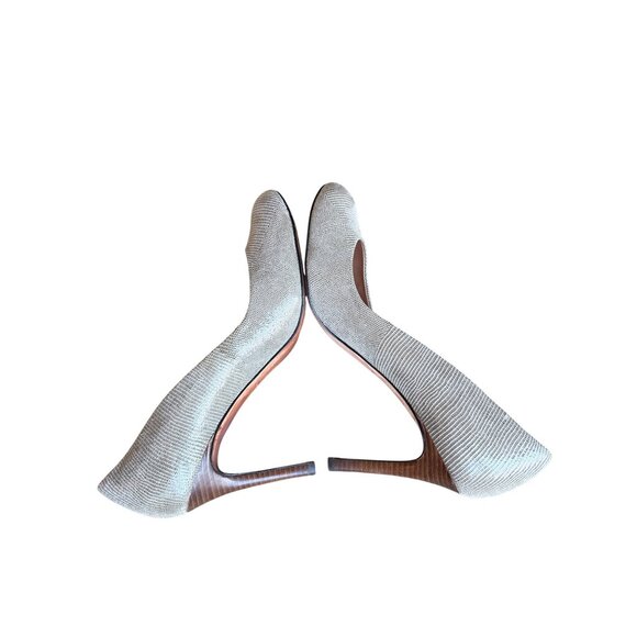 Ann Taylor Pumps‎ Size 9 Dress Heels Shoes Taupe Textured Neutral Career Stacked - Picture 7 of 9